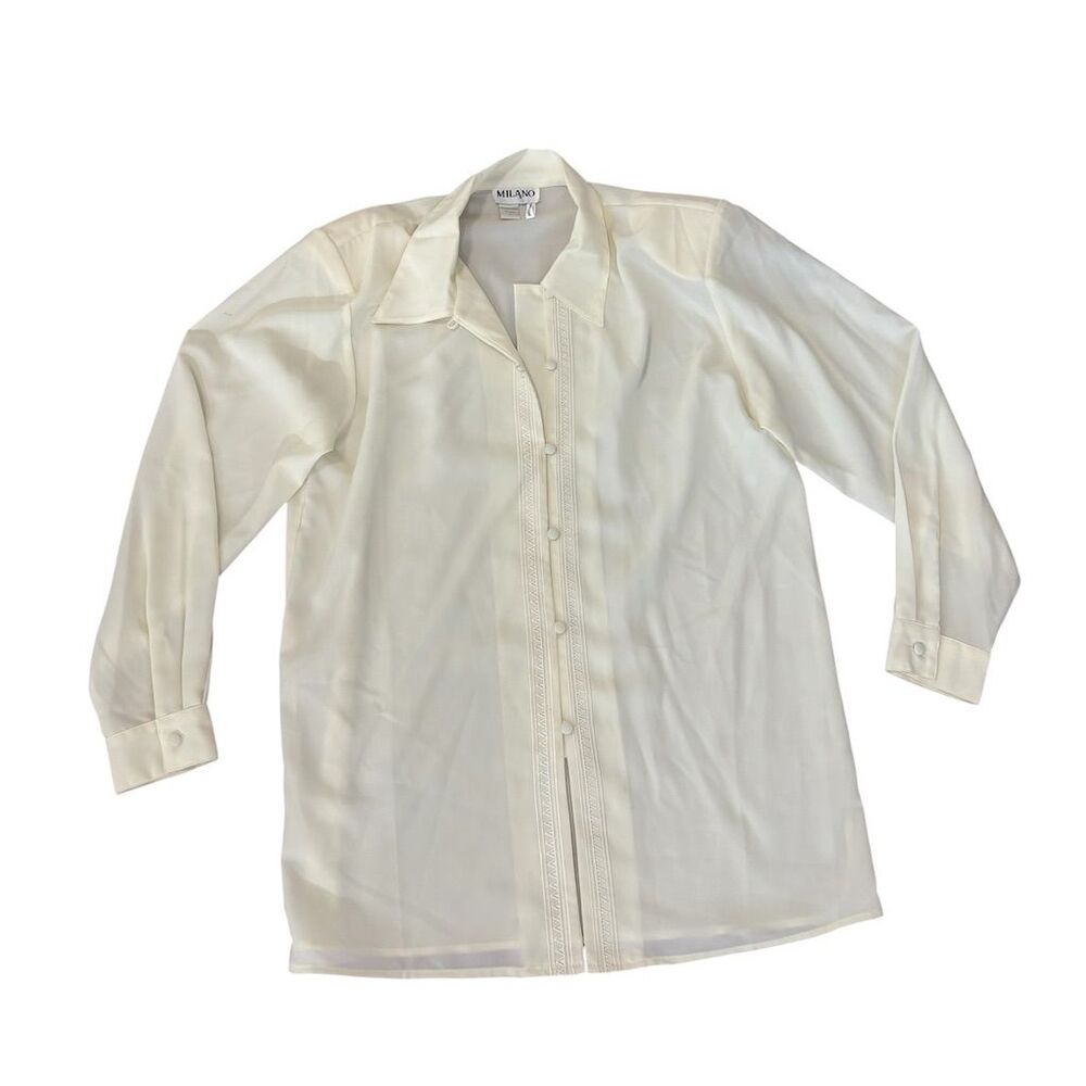 Milano Women’s Ivory Long Sleeve Dress‎ Shirt Size L Formal Button-Up